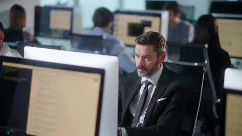 Professional Creative Businessman Working on Decktop Computer in Open Space Stock Footage 168645400