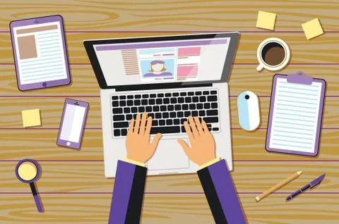 Professional creative graphic designer working at office desk, he is design.. Stock Illustration