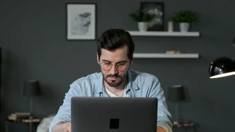 Professional Creative Man Sitting At His Desk In Home Office Studio Stock Footage 143478509