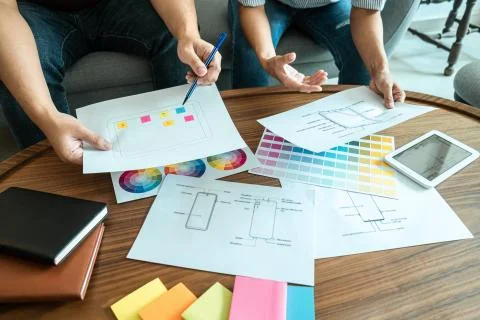 Professional Creative Team of Web/Graphic Designer planning, drawing website 写真素材