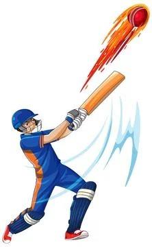 Professional Cricket Batsman Hitting a Red Ball with Dynamic Motion Lines Stock Illustration