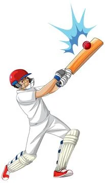 Professional Cricket Batsman Hitting a Red Ball in Action Pose Stock Illustration