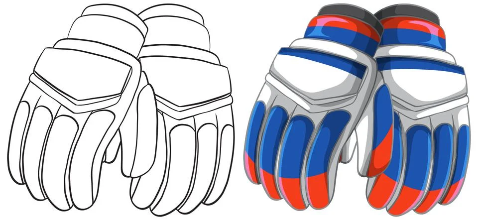 Professional Cricket Batting Gloves Vector Illustration in Color and Line Art Stock Illustration