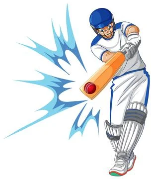 Professional Cricket Player in Full Gear Hitting Ball with Wooden Bat Stock Illustration