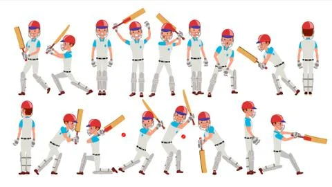 Professional Cricket Player Vector. Equipped Players. Pads, Bats, Helmet Illustrazione stock
