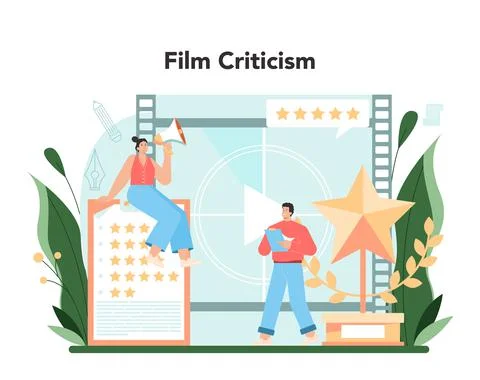 Professional critic concept. Journalist making review and ranking piece art Stock Illustration