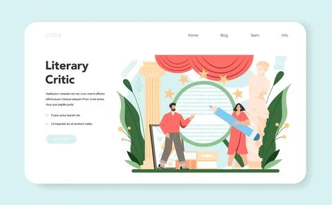Professional critic web banner or landing page. Journalist making review Stock Illustration