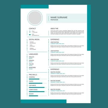 Professional CV resume template design vector minimalist. Clean Modern Resume Stock Illustration