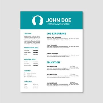 Professional CV resume template design for a creative person Stock Illustration