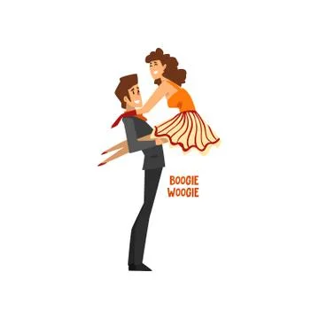 Professional dancer couple dancing boogie woogie, pair of young man and woman Ilustração Stock