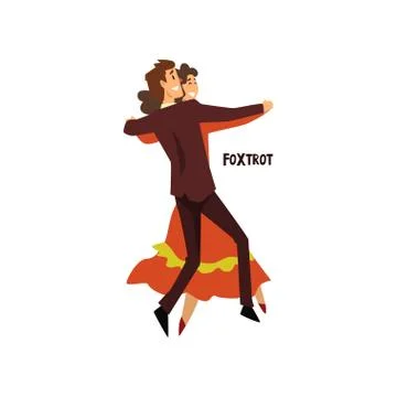 Professional dancer couple dancing foxtrot, pair of young man and woman dressed Ilustração Stock