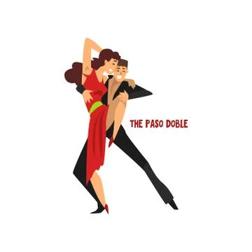 Professional dancer couple dancing the paso doble, pair of young man and woman Ilustração Stock