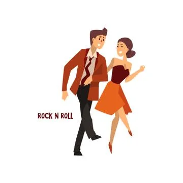 Professional dancer couple dancing rock and roll, pair of young man and woman Ilustração Stock
