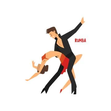 Professional dancer couple dancing rumba, pair of young man and woman dressed in Ilustração Stock