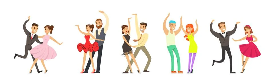 Professional Dancer Couple Dancing on Stage Vector Set Ilustración de archivo