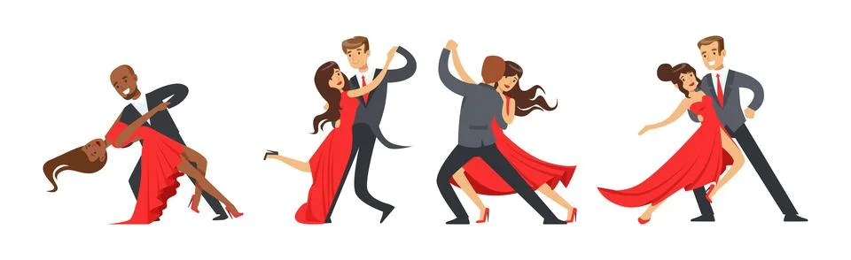 Professional Dancer Couple Dancing on Stage Vector Set Ilustración de archivo