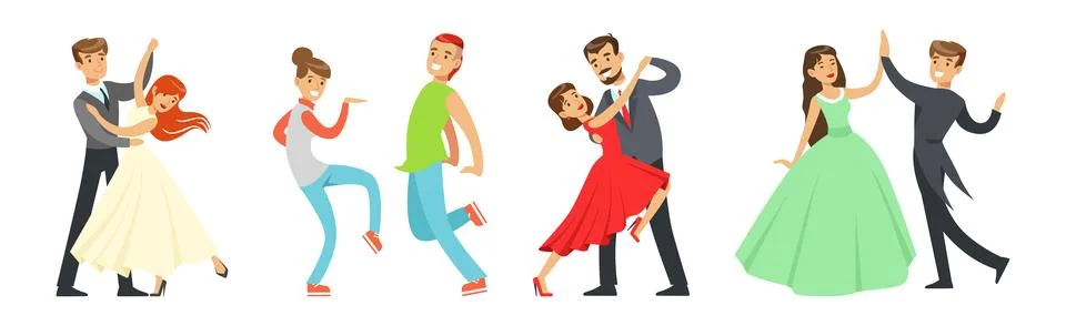 Professional Dancer Couple Dancing on Stage Vector Set Ilustración de archivo