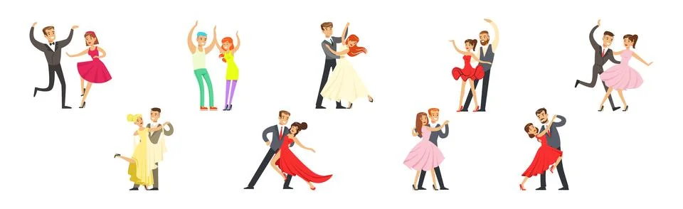 Professional Dancer Couple Dancing on Stage Vector Set Ilustración de archivo