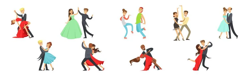 Professional Dancer Couple Dancing on Stage Vector Set Ilustración de archivo