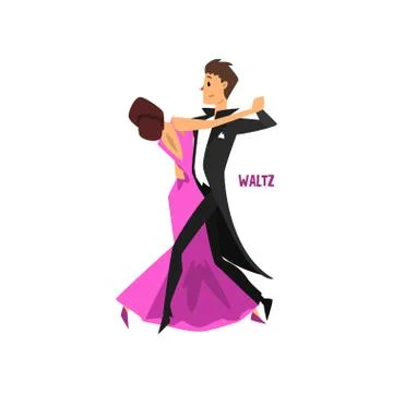 Professional dancer couple dancing waltz, pair of young man and woman dressed in Ilustração Stock