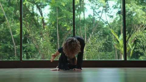 Professional dancer moves her arms and legs improvising modern choreography Stock Footage 245199264