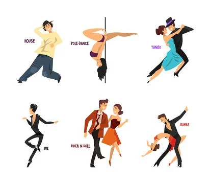 Professional Dancer People Dancing Performing on Stage Vector Set Stock-Illustration