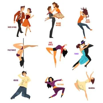 Professional dancer people dancing, young man and woman performing modern and 스톡 일러스트