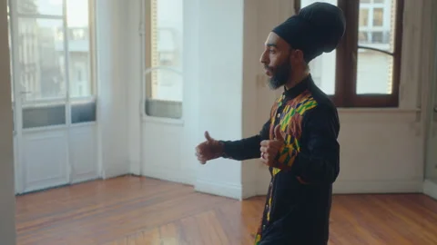 Professional Dancer Practicing Tango Leader Technique in Studio Stock Footage 246709326
