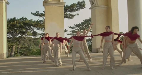 Professional dancers performing, interpretive dance, tied clothes, 4k Stock Footage 248233693