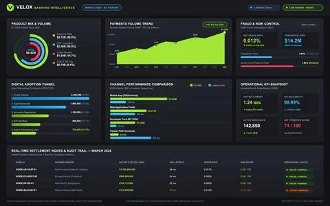 Professional dark mode financial dashboard with line graphs, bar charts, and  Stock Illustration