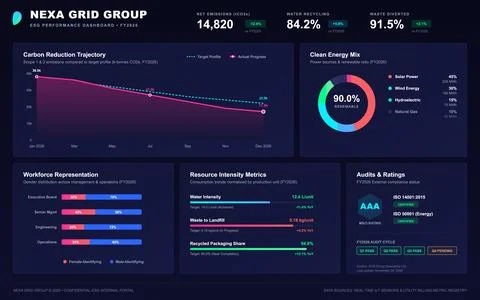 Professional dark mode interface displaying environmental social governance d Ilustración de archivo