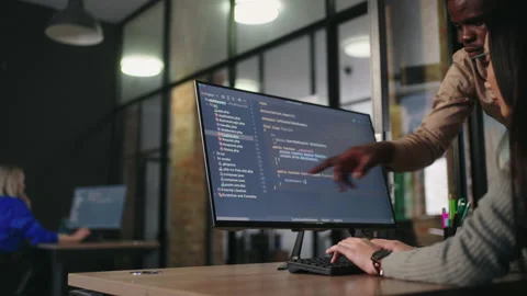 Professional Data Analyst And Front-End Developers Working In Office Of IT Stock Footage 236625783