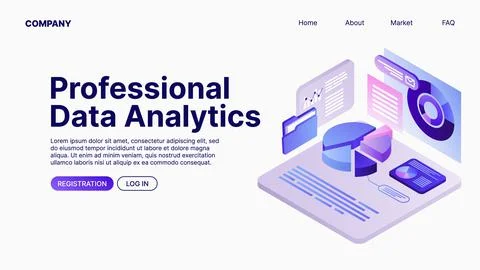 Professional Data Analytics. Data Analyse. Landing Page Template Illustrazione stock