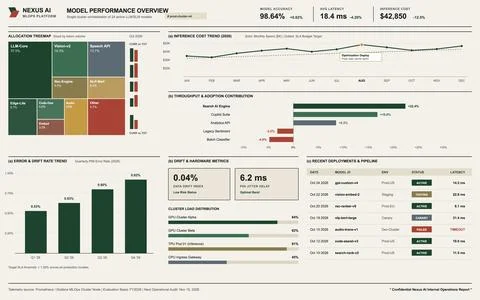 Professional data visualization dashboard showing machine learning performanc Stock Illustration
