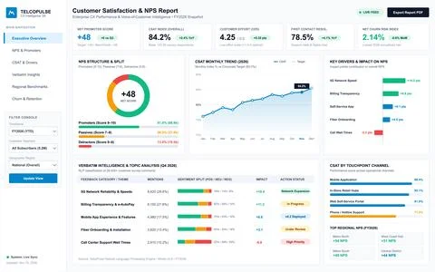 Professional data visualization interface displaying customer experience metr Stock Illustration