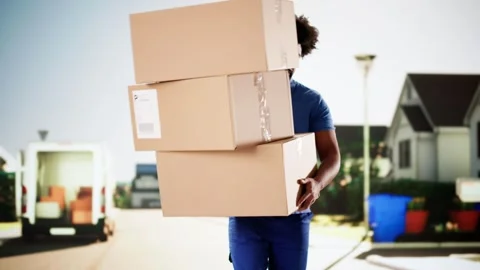 Professional Delivery Worker Dropping Packages Stock Footage 304172040