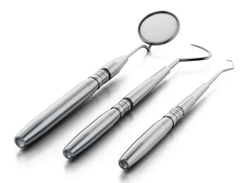 Professional dentist tools isolated on white background. 3D illustration Stock Illustration