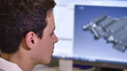 Professional Design Engineer Working, Screen Show CAD Software with 3D Component 動画素材 124580754