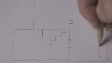 Professional designer is drawing a draft of a home on paper. Sketch concept Stock Footage 145135340