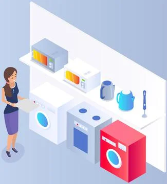 Professional designer working with modern kitchen interior. Woman in household Illustrazione stock