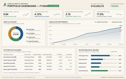 Professional desktop interface displaying wealth management analytics, stock  Stock Illustration
