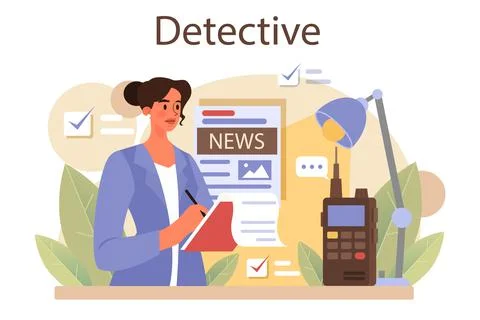 Professional detective concept. Agency investigating a crime place Stock Illustration
