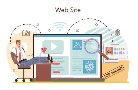 Professional detective online service or platform. Agency worker Illustrazione stock