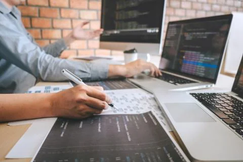 Professional Developer programmer cooperation meeting and brainstorming and p Stock Photos