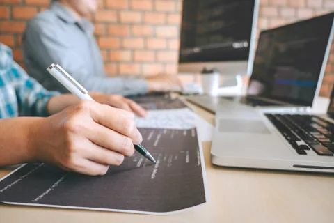 Professional Developer programmer cooperation meeting and brainstorming and p Stock Photos