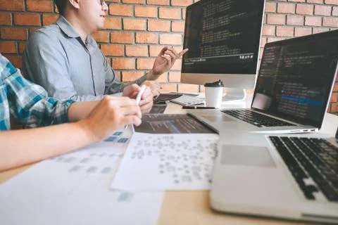 Professional Developer programmer cooperation meeting and brainstorming and p Stock Photos