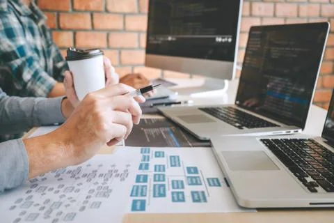 Professional Developer programmer cooperation meeting and brainstorming and p Stock Photos