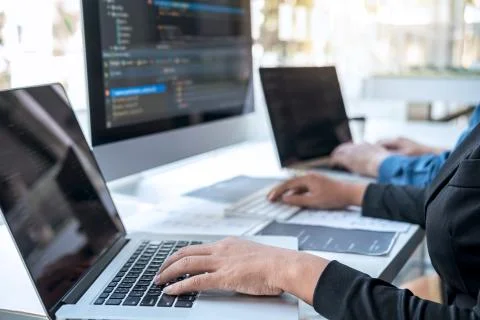 Professional Developer programmer cooperation meeting and brainstorming and p Stock Photos