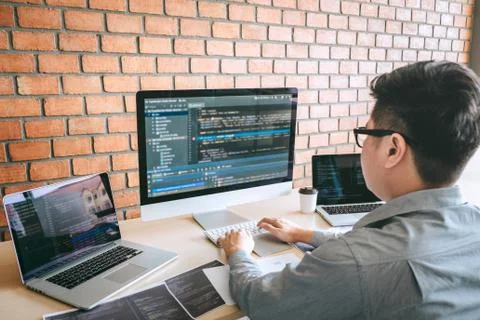 Professional Developer programmer working a software website design and codin Stock Photos