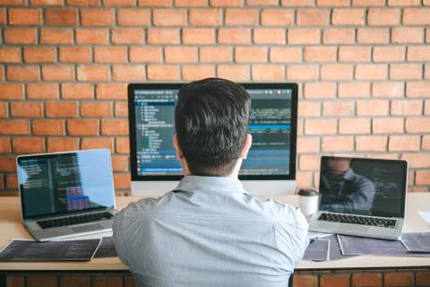 Professional Developer programmer working a software website design and codin Stock Photos